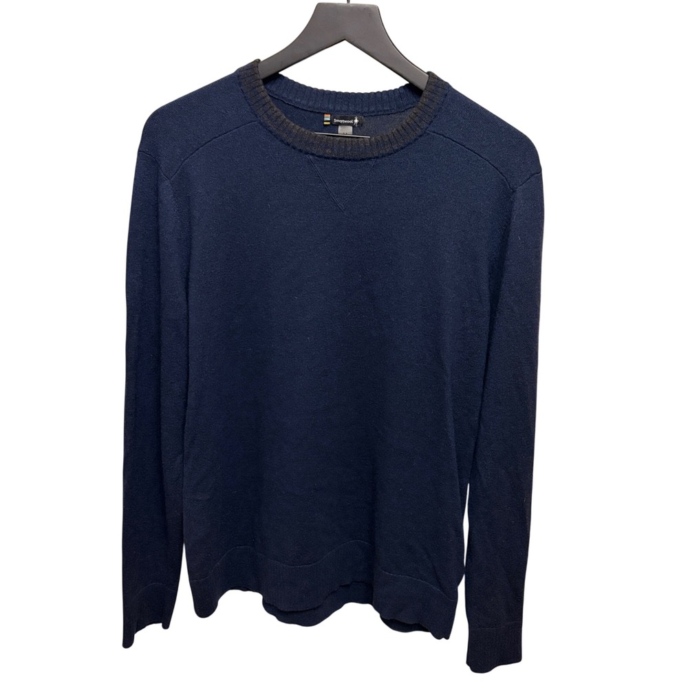 Smartwool Mens Merino Wool Blend Crewneck Sweater Navy Blue Size M Striped Trim
